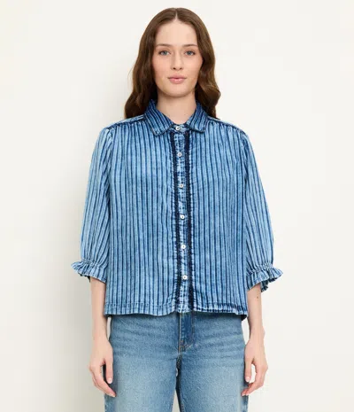 Michael Stars Holly Lace Trim Top In Blue