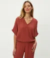 Michael Stars Imani Cropped Dolman Sleeve Top In Brown