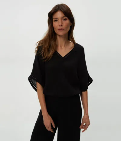 Michael Stars Imani Cropped Dolman Sleeve Top In Black