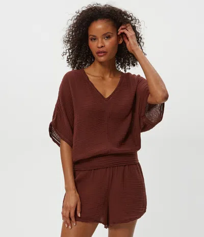 Michael Stars Imani Cropped Dolman Sleeve Top In Burgundy