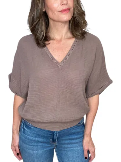 Michael Stars Imani Cropped Dolman Sleeve Top In Cobblestone In Blue