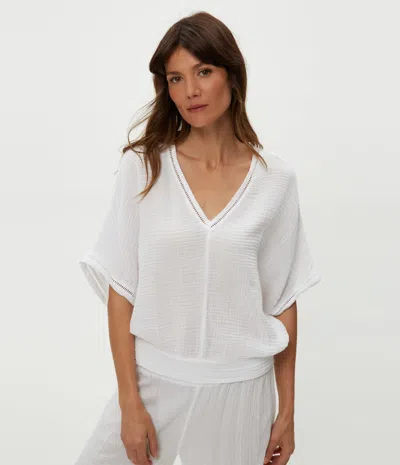 Michael Stars Imani Cropped Dolman Sleeve Top In White