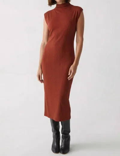 Michael Stars Iolanda Power Shoulder Midi Dress In Lava In Brown