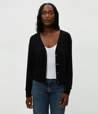 Michael Stars Isla V-neck Ribbed Cardigan In Black