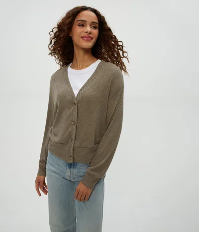 Michael Stars Isla V-neck Ribbed Cardigan In Cobblestone