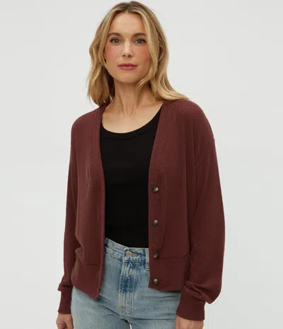 Michael Stars Isla V-neck Ribbed Cardigan In Seacrest