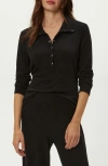 Michael Stars Issa Long Sleeve Snap Placket Polo In Black