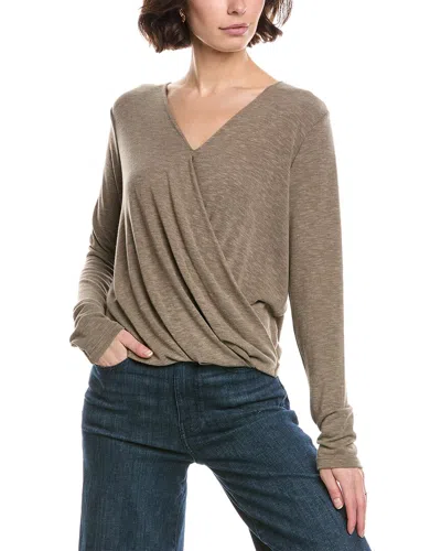 Michael Stars Janet Tahoe Surplice Long Sleeve Top In Cobblestone In Brown