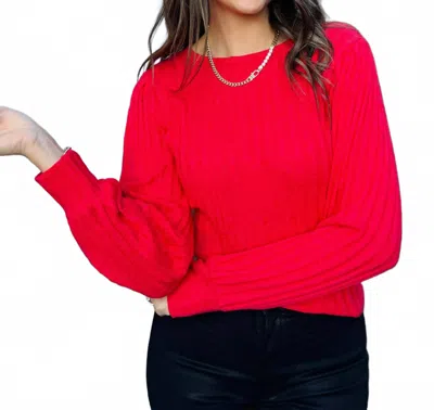 Michael Stars Jeanie Crewneck Puff Sleeve Top In Poppy In Red