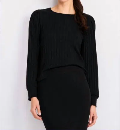 Michael Stars Jeanie London Rib Long Sleeve Crew Top In Black