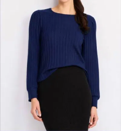 Michael Stars Jeanie London Rib Long Sleeve Crew Top In Nocturnal In Blue
