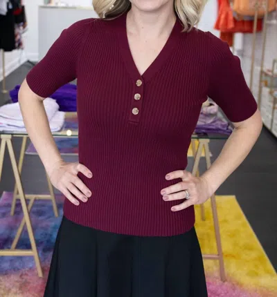 Michael Stars Jeanny Henley Top In Auburn In Red