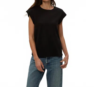 Michael Stars Joey High Crew Power Shoulder Tee In White In Black