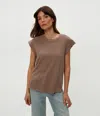 Michael Stars Joey Power Shoulder Tee In Cobblestone