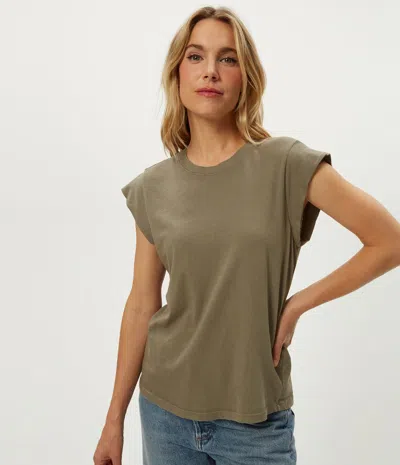 Michael Stars Joey Power Shoulder Tee In Olive