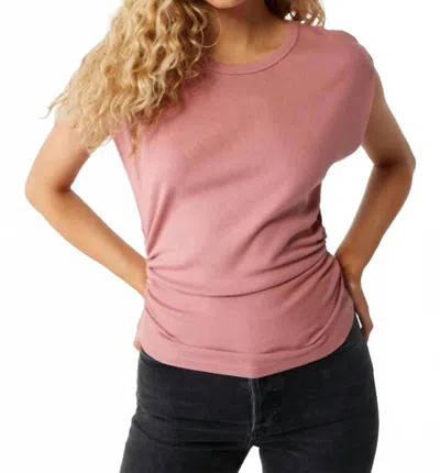 Michael Stars Joni Crew Neck Power Shoulder Top In Berrywood In Pink