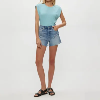 Michael Stars Joni Crew Neck Power Shoulder Top In Serene In Blue