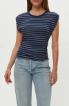 Michael Stars Joni Crewneck Power Shoulder T-shirt In Blue