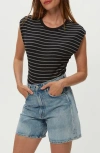 Michael Stars Joni Crewneck Power Shoulder T-shirt In Black