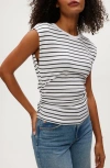 Michael Stars Joni Crewneck Power Shoulder T-shirt In Multi
