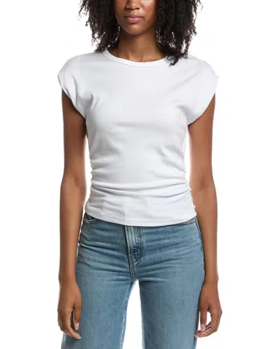 Michael Stars Joni Crewneck Power Shoulder Top In White