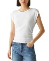 Michael Stars Joni Power Shoulder Rib Top In White