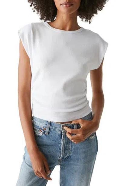 Michael Stars Joni Crewneck Power Shoulder Top In White