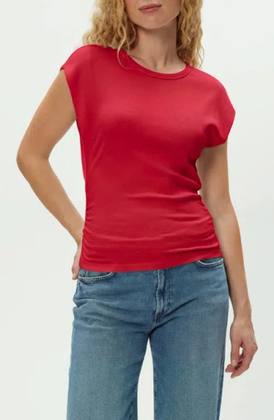 Michael Stars Joni Power Shoulder Rib Top In Red