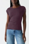 Michael Stars Joni Power Shoulder Rib Top In Beetroot