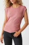 Michael Stars Joni Power Shoulder Rib Top In Berrywood