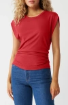Michael Stars Amara Ribbed Power Shoulder Tee In Cherry