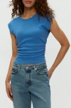 Michael Stars Joni Power Shoulder Rib Top In Ocean