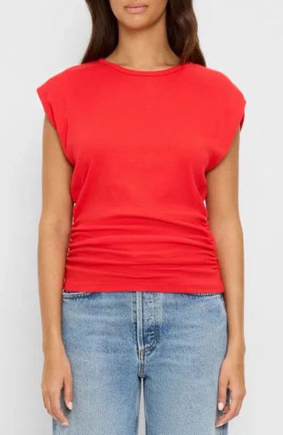 Michael Stars Joni Power Shoulder Rib Top In Red