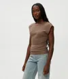 Michael Stars Joni Power Shoulder Tee In Cobblestone