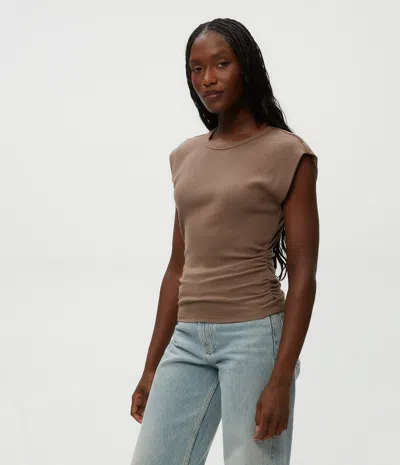Michael Stars Joni Power Shoulder Tee In Cobblestone