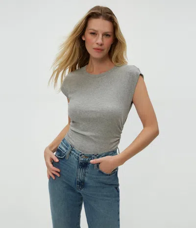 Michael Stars Joni Power Shoulder Tee In Heather Grey