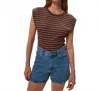 Michael Stars Joni Power Shoulder Tee In Espresso Stripe In Brown