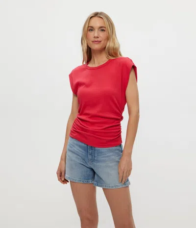 Michael Stars Joni Power Shoulder Rib Top In Red