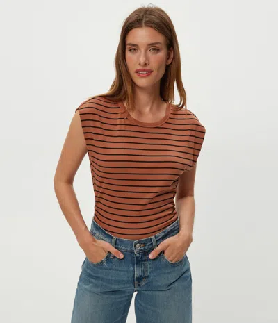 Michael Stars Joni Striped Power Shoulder Tee In Orange