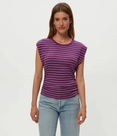 Michael Stars Joni Striped Power Shoulder Tee In Purple
