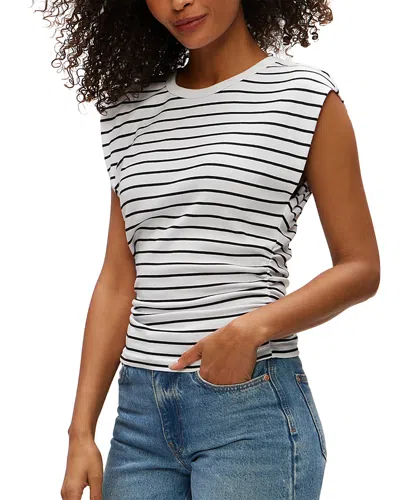 MICHAEL STARS JONI STRIPED POWER SHOULDER TOP