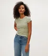 Michael Stars Joy Striped Ribbed Tee In Green