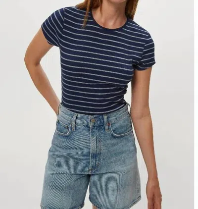 Michael Stars Joy Ultra Rib Stripe Crew Tee In Nocturnal/heather Grey In Multi