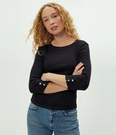 Michael Stars Joyce 3/4 Button Sleeve Tee In Black