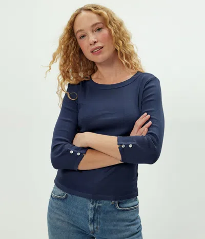 Michael Stars Joyce 3/4 Button Sleeve Tee In Blue