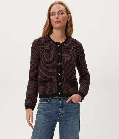 Michael Stars Kaden Striped Crewneck Cardigan In Brown