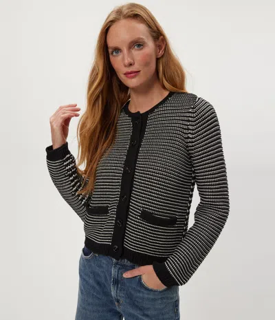 Michael Stars Kaden Striped Crewneck Cardigan In Black