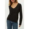 Michael Stars Kailee Long Sleeve V-neck Cotton T-shirt In Black