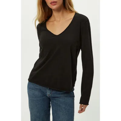 Michael Stars Kailee Long Sleeve V-neck Cotton T-shirt In Black