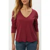 Michael Stars Kailee Long Sleeve V-neck Cotton T-shirt In Burgundy